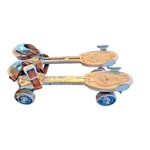 Vintage - Hustler Speed King Roller Skates Pair, All Metal Wheels Leather Straps